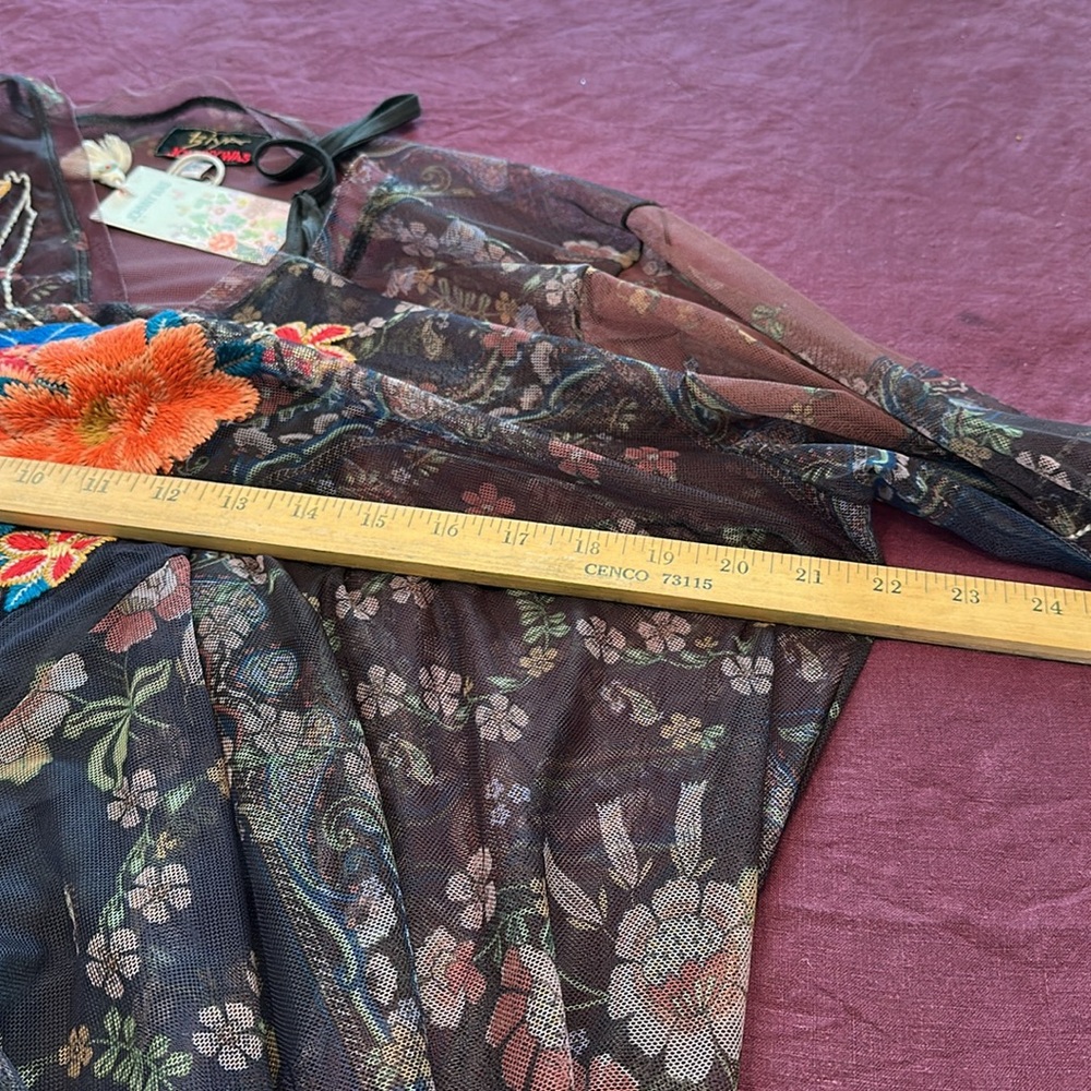 Johnny Was 2X Maxi Mesh dress Embroidered Floral dragon Accents brown black NWT - Picture 5 of 6